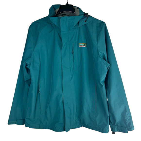 L.L. Bean Water Resistant Full Zip Shell Rain Jacket Hooded Teal Men’s Size XL - Picture 2 of 8